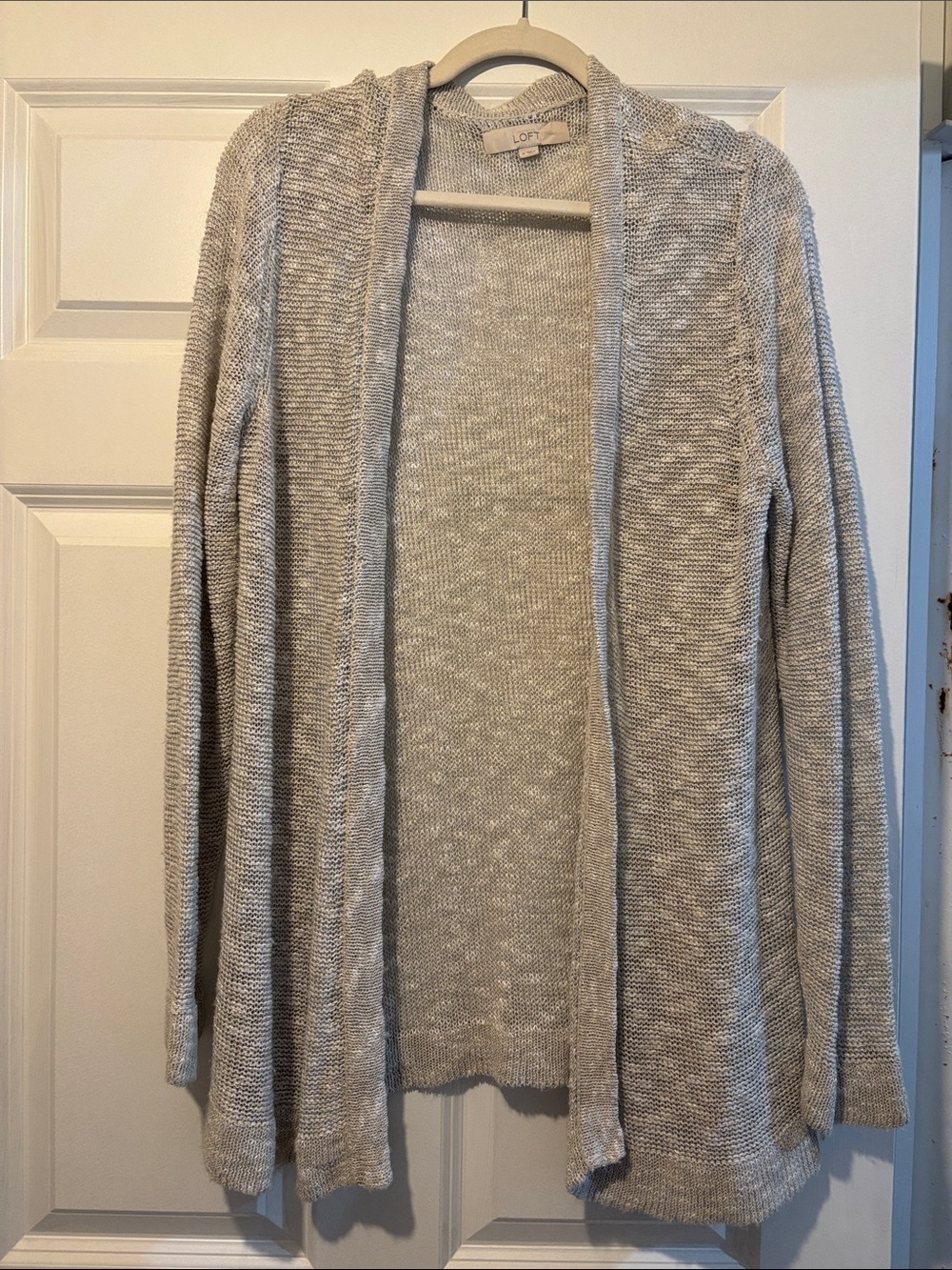 LOFT Heathered Light Gray Open-Front Cardigan